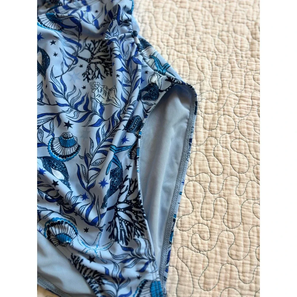 Stella‎ Parker Womens Blue Shore Halter One Piece Swimsuit Tummy Toner Large